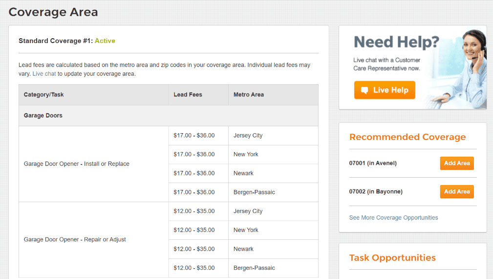pricing for each city you have active