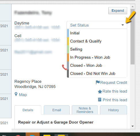 Then you can keep track of your leads by updating the status 
